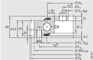 Single-row Four Point Contact Ball Slewing Bearing (External gear type)